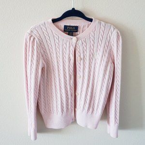 *SOLD* Polo Ralph Lauren Toddler Girls Cable Knit Cardigan HINT OF PINK 4T / 4